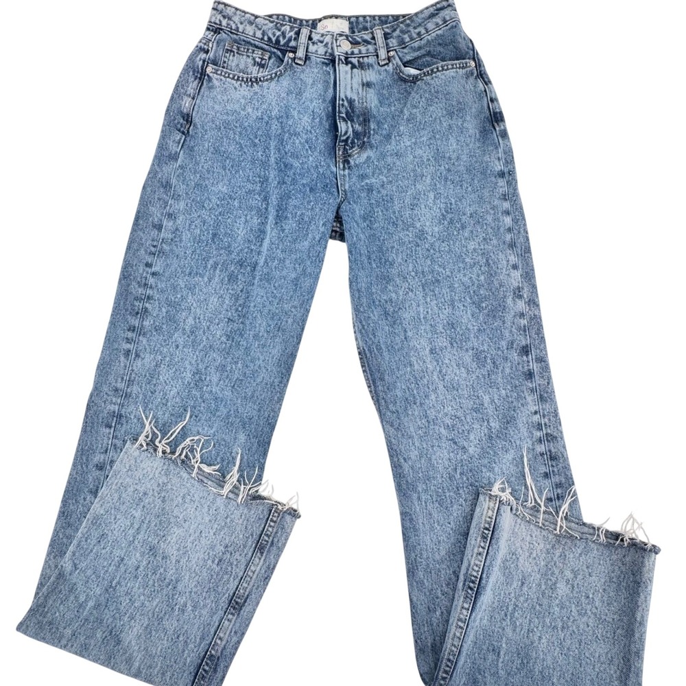 SO High Rise Vintage Acid Wash Straight Leg Jeans W/ Frayed Hem Size 7 NWOT 90's